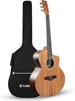 Kadence Guitar Acoustica Series (Grand Auditorium body) Semi Acoustic Zebra Wood Guitar with EQ, Padded bag and Learning Course - Light Brown