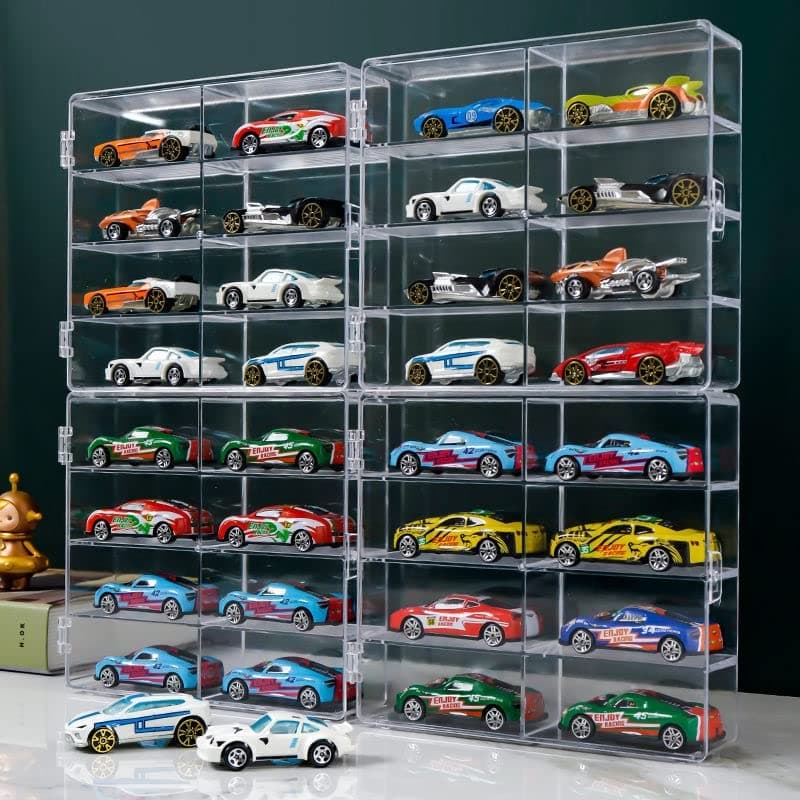 1:64 Display Case,8 Compartments Clear Showcase Organizer,Matchbox Cabinet For Mini Cars, Hot Wheels，4 Pack Case