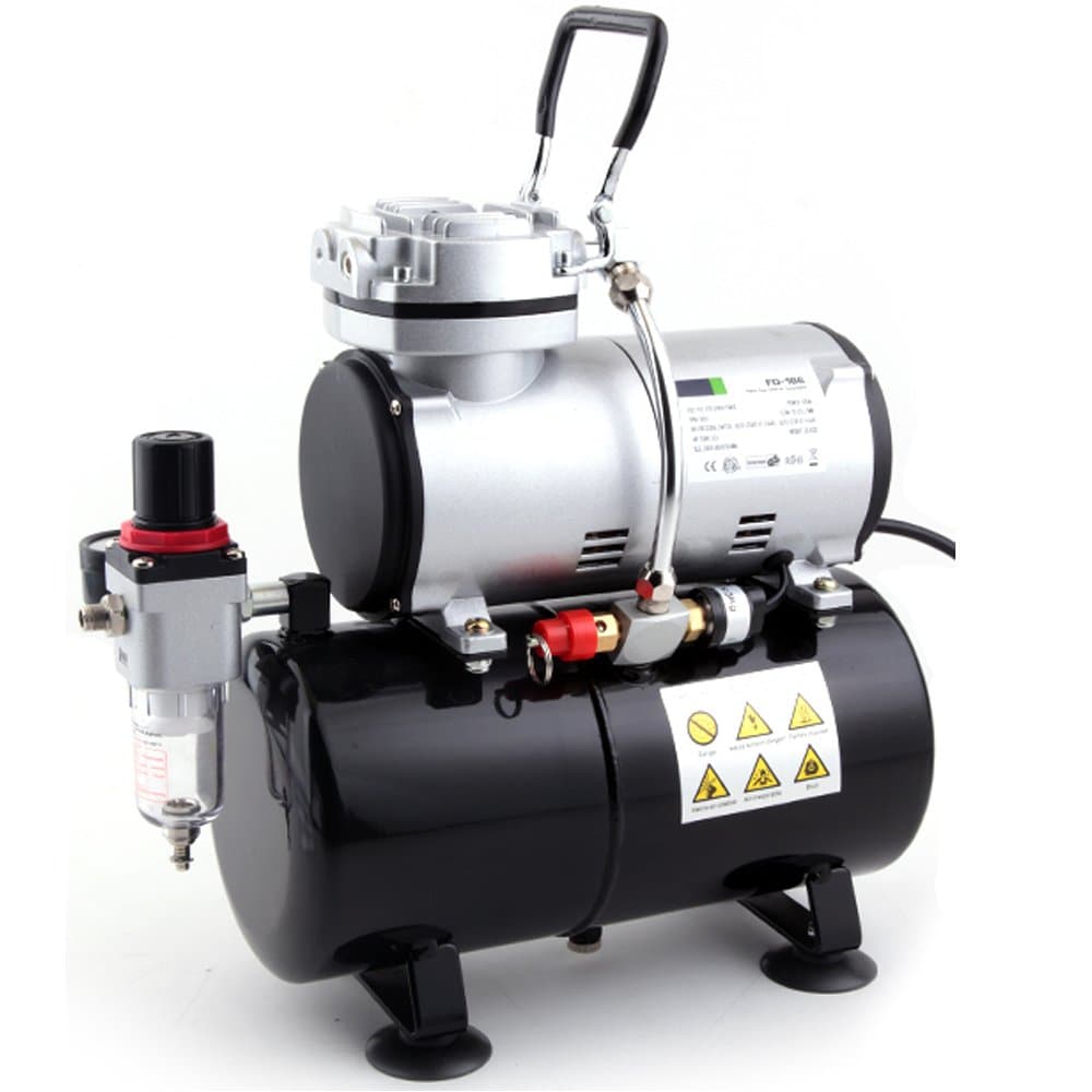 Airbrush Mini Compressor FD-186 with Powerful Constant Working Pressure/Strong Airflow/3L Air Tank, Regulator, Moisture trap for hobby, food decoration, body tattoo, graphic and so on