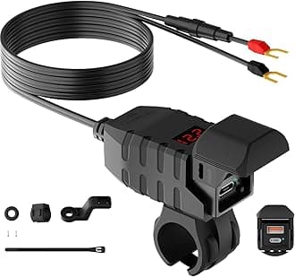 Motorcycle USB Charger, Dual USB Type C 30W PD & QC 3.0 Motorcycle Phone Charger with Voltmeter & ON/Off Switch, Waterproof ATV/Motorcycle/Dirt Bike Charger for Phone, Tablet, GPS...