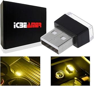 ICBEAMER [Color:Yellow Universal USB Interface Plug-in Miniature Night Light LED Car Interior Trunk Ambient Atmosphere