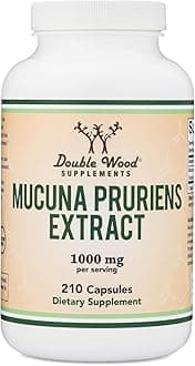 Mucuna Pruriens Extract Capsules - Dopamine Boosting Supplement - 210 Count, 1,000mg Per Serving, 20% (from Velvet Bean) (for Mood and Motivation Support) Third Party Tested by Double Wood