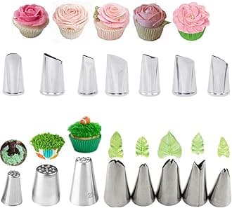 Cake Decorating Tips, 15 Pcs Set Leaves Flower Grass Nozzles Stainless Steel Icing Piping Nozzles For Cake Decorating Pastry Fondant Tools (Mixed)