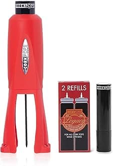 Cork Pops Legacy Wine Opener w/ 3 Refill Cartridges Built-in 4-Blade Foil Cutter Safe Cork Removal, Effortless Push Button Use, Needle Guard for Safety, Low-Pressure Cartridge Opens Up To 60 Bottles
