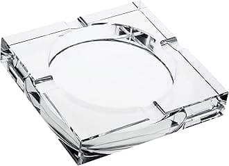Crystal Glass Ashtray - 7 x 7 x 1.5 in, Clear Classic Square - Indoor Ashtray for Smokers, Decorative Smoke Tray with 4 Cigar Rests