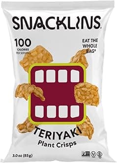 SNACKLINS Plant Based Crisps - Teriyaki - Vegan Healthy Snacks - Gluten Free, Grain Free, Plant Based Crisps, 100% Kosher For Passover, Low Calorie - No Added Sugar, Crunchy, Puffed Snack - 3oz Bag (Case Of 12)