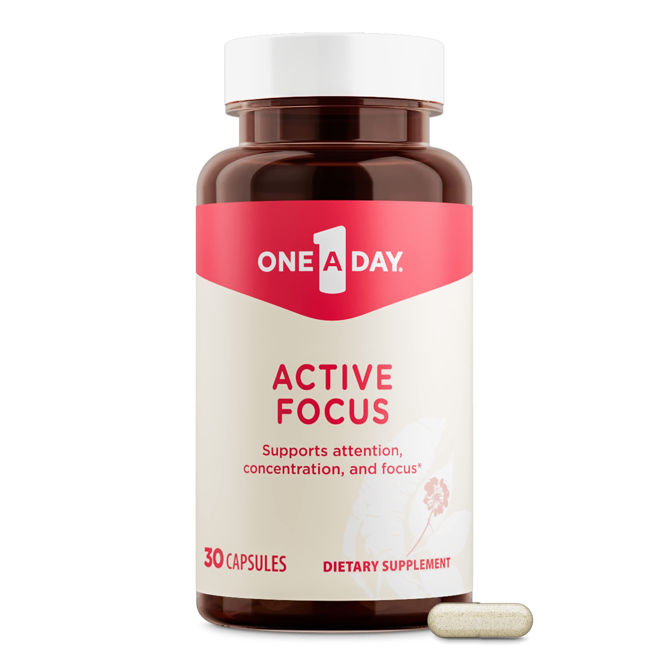 ONE A DAYBrain Supplement – Brain Supplements for Memory and Focus Support, Concentration and Focus Support, Focus Supplement for Adults with L-theanine, Caffeine and Ginseng, 30 Capsules