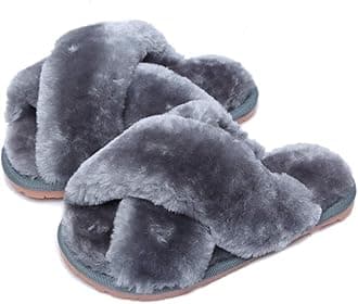 Womens & Girls Slippers Ladies Fluffy Plush House Slippers Cozy Open Toe Faux Fur Sliders for Girls Warm Sandals Indoor Winter
