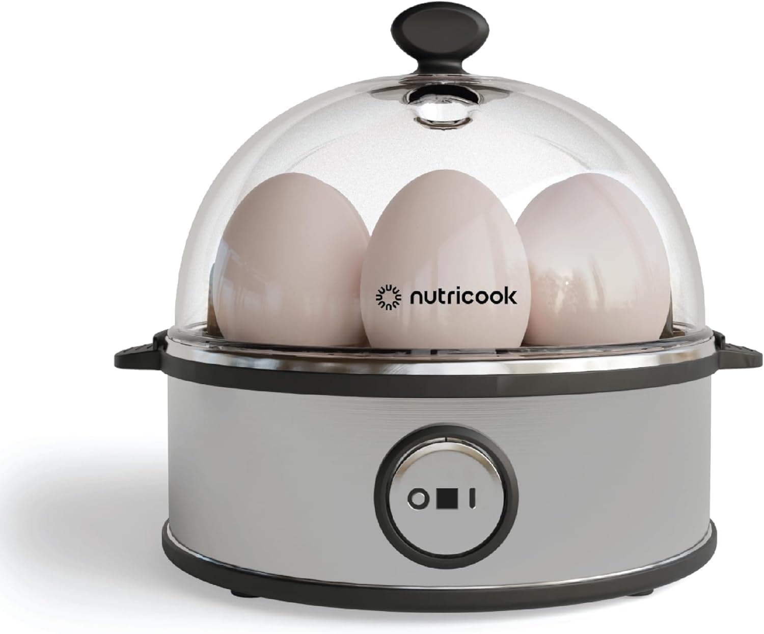 NutriCook Rapid Egg Cooker: 7 Egg Capacity Electric Egg Cooker for Boiled Eggs, Poached Eggs, Scrambled Eggs, or Omelettes with Auto Shut Off Feature - Silver