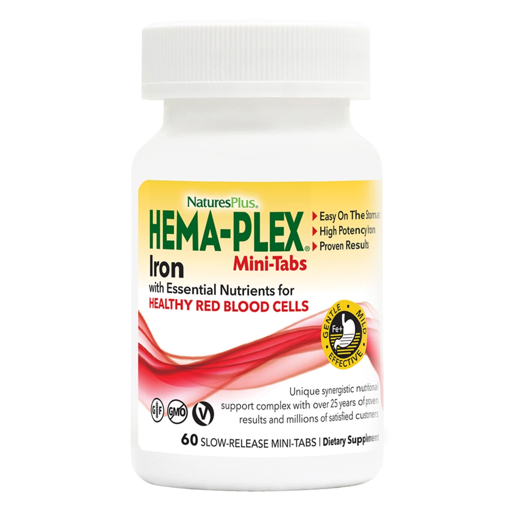 Hema-Plex Iron - 60 Slow-Release Mini-Tabs - 85 mg Chelated Iron - Total Blood Health - with Vitamin C & Bioflavonoids - Vegan, Gluten Free - 30 Servings