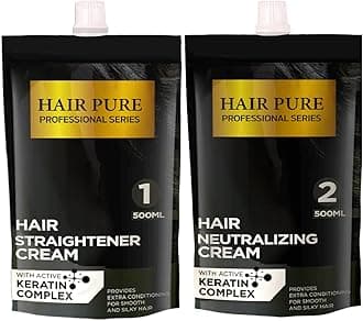 Hair Pure Straightener Cream with Active Keratin Complex | Professional Hair Smoothing Treatment with Argan Oil & Heat Protection | Long-Lasting Silky Straight Hair | Frizz Control| Hair Straightener Cream (500ml)