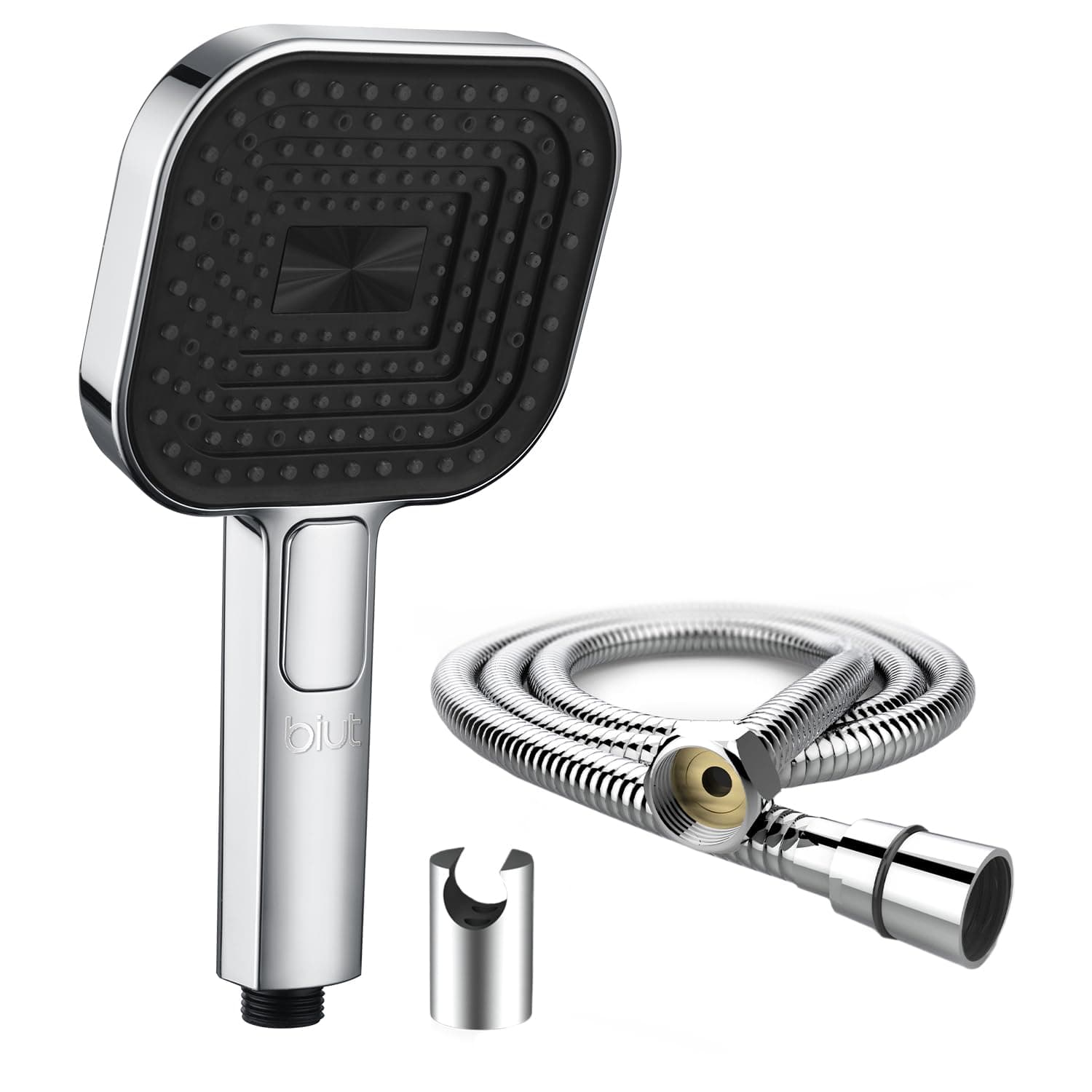BIUT Lux Steppo 3 Function Hand Shower Square ABS High Pressure Water Flow Rain Showers Massage Handheld Showerhead with 1.5 metre Flexible Tube & Wall Hook for Bathroom (Pack of 1)