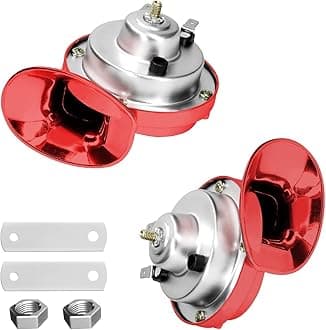 2PCS 300DB Super Loud Train Horns, 12V Waterproof Air Horns Replacement Kit, Car Air Electric Snail Double Horn, Automotive Accessories Universal for Motorcycle, Truck, Bike, Boat (Wine Red)