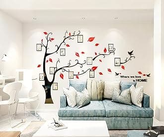 guangmu 3D Tree Wall Stickers - DIY Photo Frame Tree Wall Decal Family Photo Frame Sticker Murals Wall Decor Living Room Bedroom TV Background Home Decorations (M:83 * 59in,Red Right)