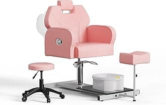 Pedicure Chair No Plumbing with Adjustable Height Footrest & Rolling Stool, Pedicure Station for Nail Tech Spa Chair, Adjustable Pedicure Chair with Massage Foot Basin (Pink)