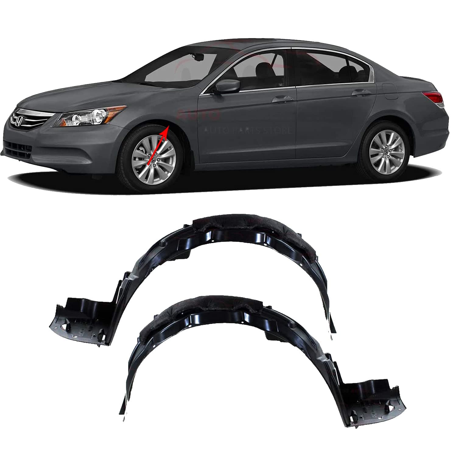 Front Splash Shield Fender Liner Driver & Passenger Side with Insulation Foam For 2008-2012 Honda Accord Sedan Direct Replacement 74100TA5A00 74150TA5A00