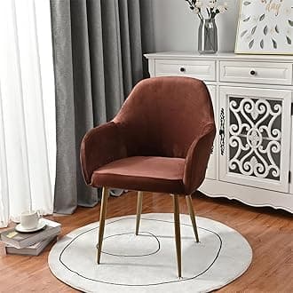 Highdi Soft Velvet Dining Chair Covers Solid Color Stretch Curved Back Chair Slipcovers with Armrest, Vanity Swivel Armchair Cover Removable Washable for Bedroom Party Hotel (Brown,2 PCS)