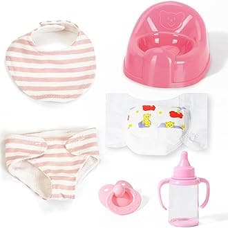 Realistic Baby Doll Accessories Set Toys for 12 inch Dolls Includes Doll Potty, Bib,Pacifier,Diaper and Feeding Bottle Perfect for Kids, Toddlers, and Girls