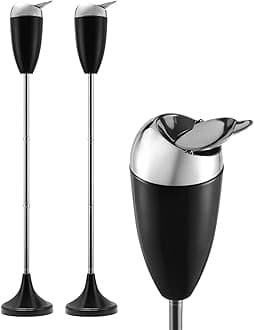 2 Pack Outdoor Standing Ashtray with Lid, Black Adjustable Stand Ash Butt Holder for Home Patio, Windproof Outside Standing Ash Tray Cigarette Butt Disposal in 20", 27.5", 35" Heights