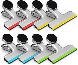 HOUSE AGAIN 8 Pack Chip Clips Bag Clips, Magnetic Bag Clip Covered with Silicone, Chip and Bag Clips for Food Storage Heavy Duty, Stainless Steel Food Clip for Snack, Kitchen, Refrigerator,Office