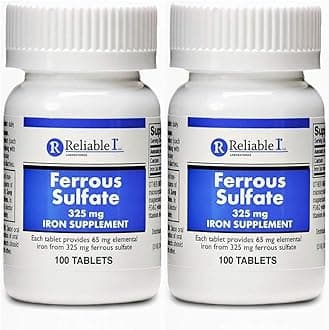 Ferrous Sulfate 325mg Iron Supplement (2-Pack) | Iron Pills | | 100 Iron Tablets per Bottle, 2-Pack