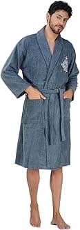 - Rangoli Royal Bamboo Premium Bathrobe For Men | Ultra Soft Bamboo Yarn Lightweight Bathing Robes | 460 GSM Highly Absorbent & Quick Drying Luxurious Bath Gown | Knee Length Bath Robe- Blue.