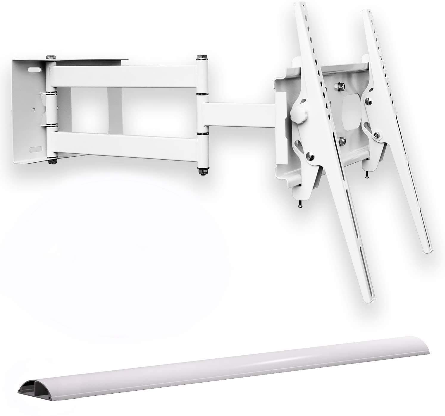 Swivel-Mounted TV Wall Bracket, White, with Cable Channel, Tilts, for Televisions up to 55 Inches