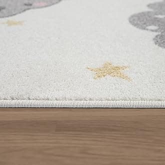 TT Home Nursery Area Rug Kids Rug For Bedroom Girls Boys Modern Rainbow Cloud Rug Animal Motif Colourful, colour: Cream, Size:133x190 cm