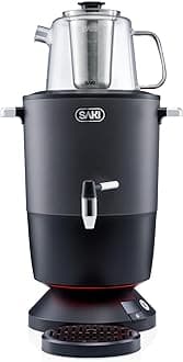 SAKI Chaiovar Electric Samovar - 4L Stainless Steel Electric Tea Maker, Temperature Display, Large Glass Teapot, Boil Dry & Auto Shut Off, Best for Persian, Russian, and Turkish Tea (Space Grey)
