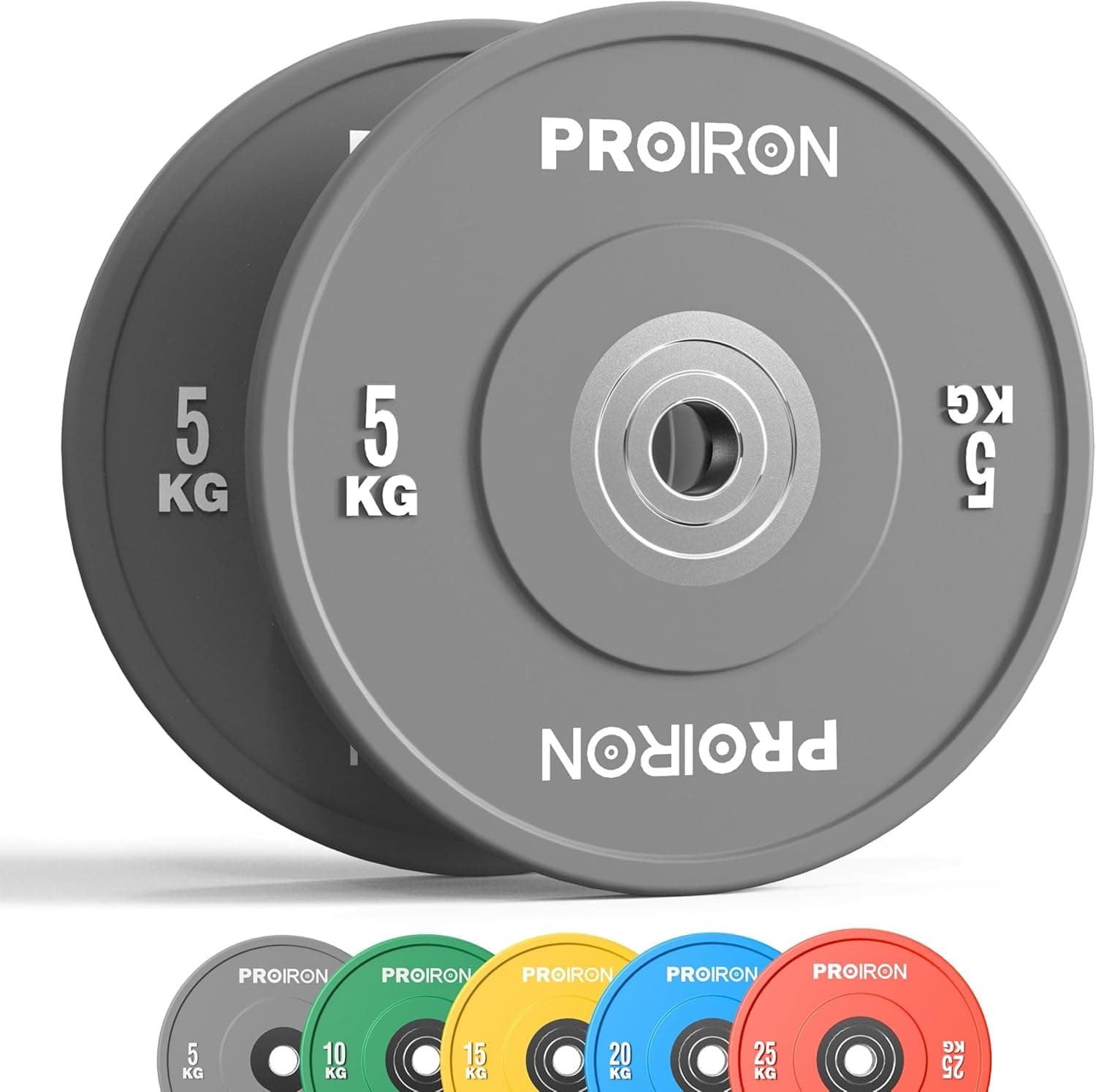 PROIRON Olympic Bumper Plates, 2" Solid Rubber Weight Plates for Barbell Strength Training and Weight Lifting, 5kg 10kg 15kg 20kg 25kg, Single or Pair