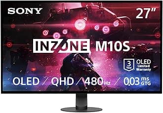 INZONE M10S 27” OLED 1440p Gaming Monitor 480Hz 0.03ms, Low Profile Stand, Tournament Mode, Dual Screen Size (24.5”), G-SYNC Compatible, Anti-Glare, Custom Heatsink, 3-Year OLED Limited Warranty