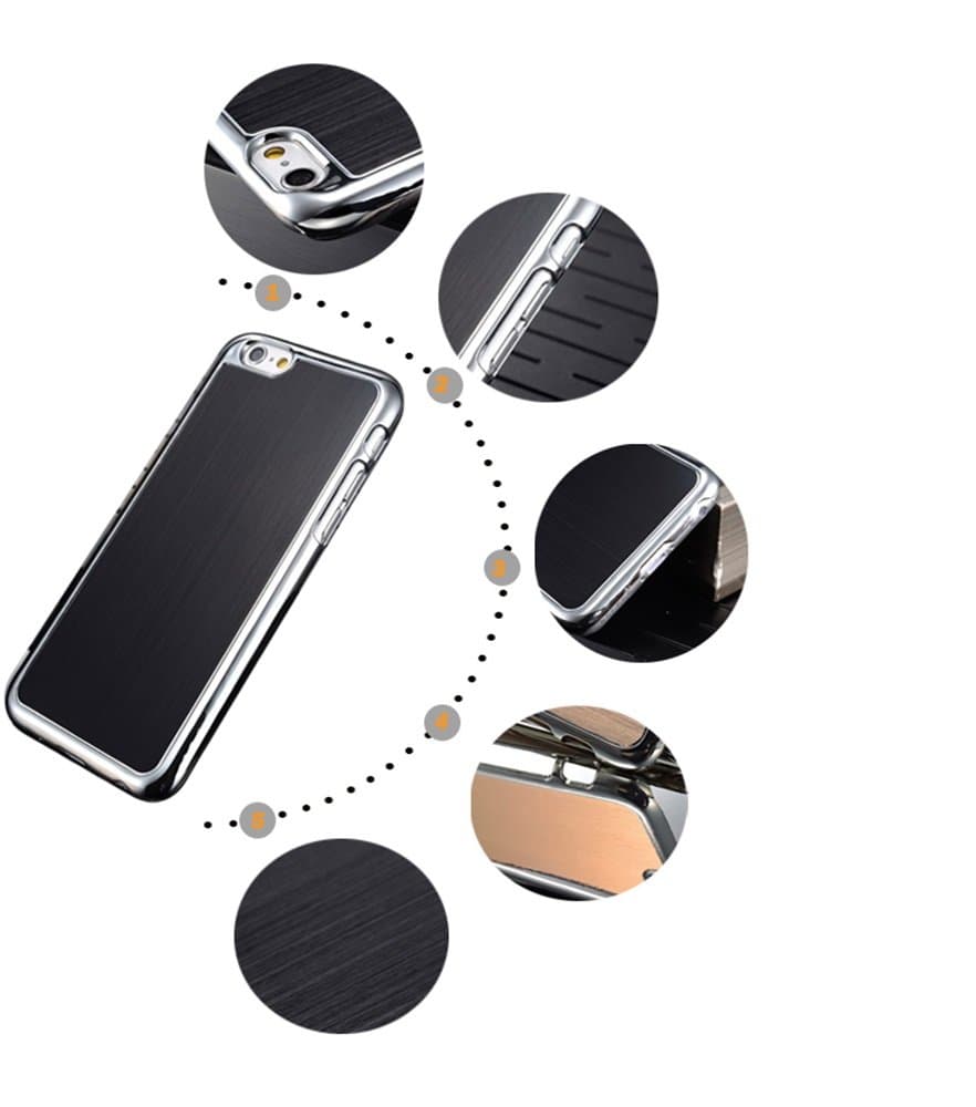 New Luxury iPhone 6 Plus (5.5 inch / 5.5") Protective Brush Metal Back with Electroplate Silver Bumper Side Casing (Dust Proof, Shock Proof, Scratch Proof) Black Color