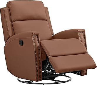 Leather Recliner Chair Swivel Rocker Manual Reclining Sofa for Adults Single Sofa with Rivet Decoration for Living Room Bedroom