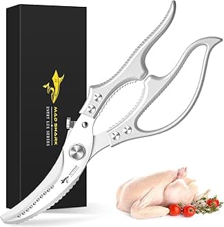 MAD SHARK Heavy Duty Poultry Shears, Kitchen Shears with Non-Slip Handle & Safety Lock, All Purpose Kitchen Scissors for Chicken, Meat Cutting, Turkey, Fish, Vegetables, Spring Loaded, Dishwasher Safe