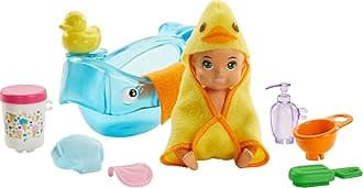 Barbie Skipper Babysitters Inc. Feeding and Bath-Time Playset with Color-Change Baby Doll, Bathtub, Popsicle Sponge and Bath-Time Accessories Including Duck-Shaped Towel