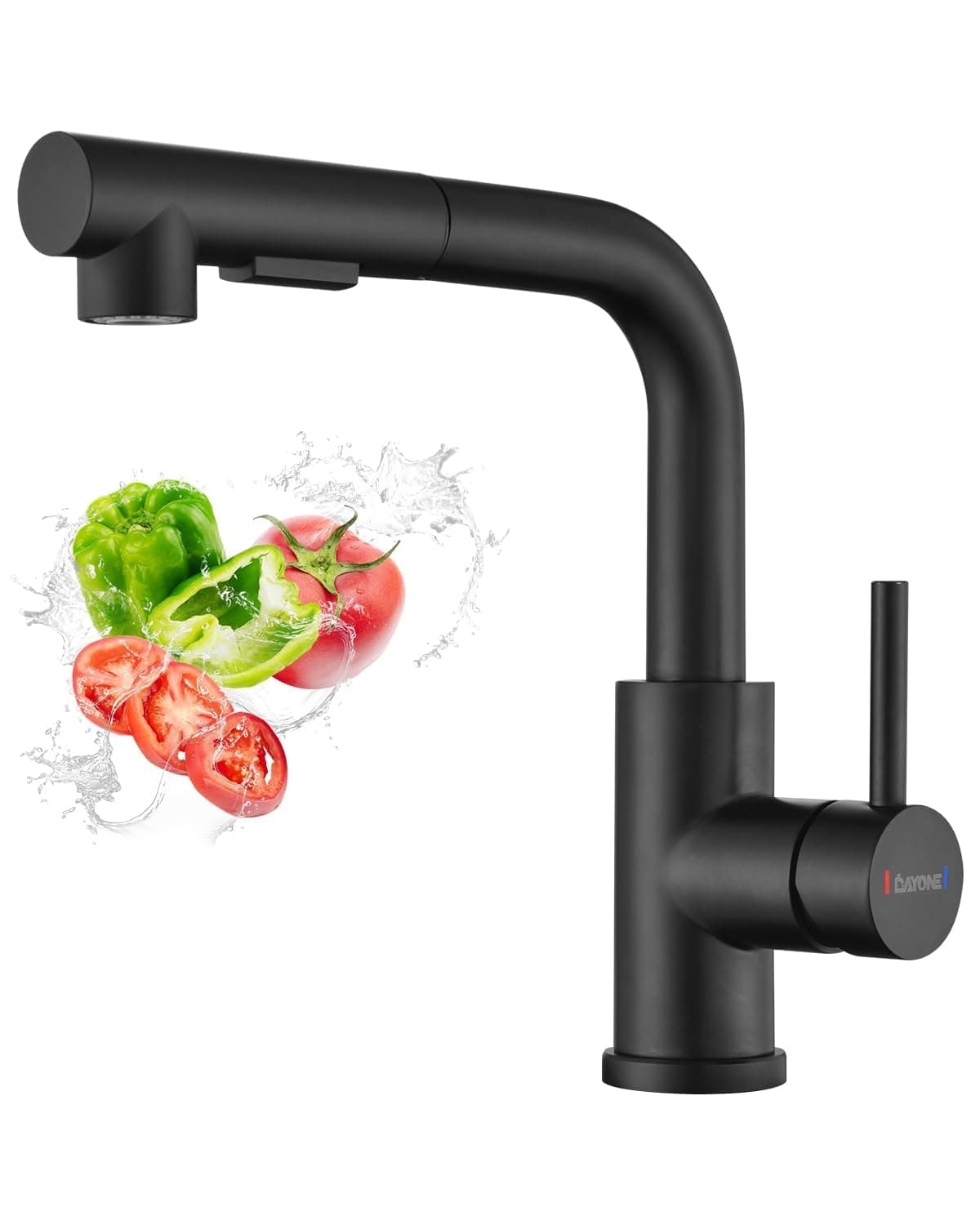 Matt Black Kitchen Taps with Pull Out Spray, DAYONE Stainless Steel Kitchen Sink Taps Bar Taps, 2 Spray Function Kitchen Mixer Tap with Pull Down Sprayer, 360° Swivel Single Lever Kitchen Faucet