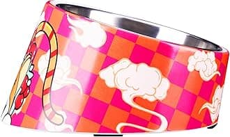 SUPERDESIGN Mess Free 15° Slanted Bowl for Dogs and Cats, Tilted Angle Bulldog Bowl Pet Feeder, Non-Skid & Non-Spill, Easier to Reach Food (300 ml (Pack of 1), Drama Red Pattern)