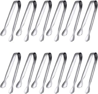 JCREN 12 Pack Serving Tongs, Small Serving Utensils for Catering, Food-Grade 304 Stainless Steel Serving Tongs Appetizer Tongs for Tea Party Coffee Bar Taco Bar, 4" Mini Kitchen Tongs - Silver