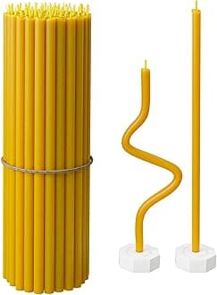 BlueBee Pure Beeswax Candles Bulk for Home - 40pcs Tall Thin Taper Candles + 2 Holders, Honey Scent, Smokeless, Long-Burn, All Natural for Church Prayer, Hanukkah, Birthday Cake, Christmas Advent
