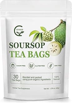 Organic Soursop Leaf Tea Bags | Annona Muricata Herbal Tea for Relaxation & Wellness | Caffeine-Free, Antioxidant Rich | 30 Count | Gluten-Free, Non-GMO