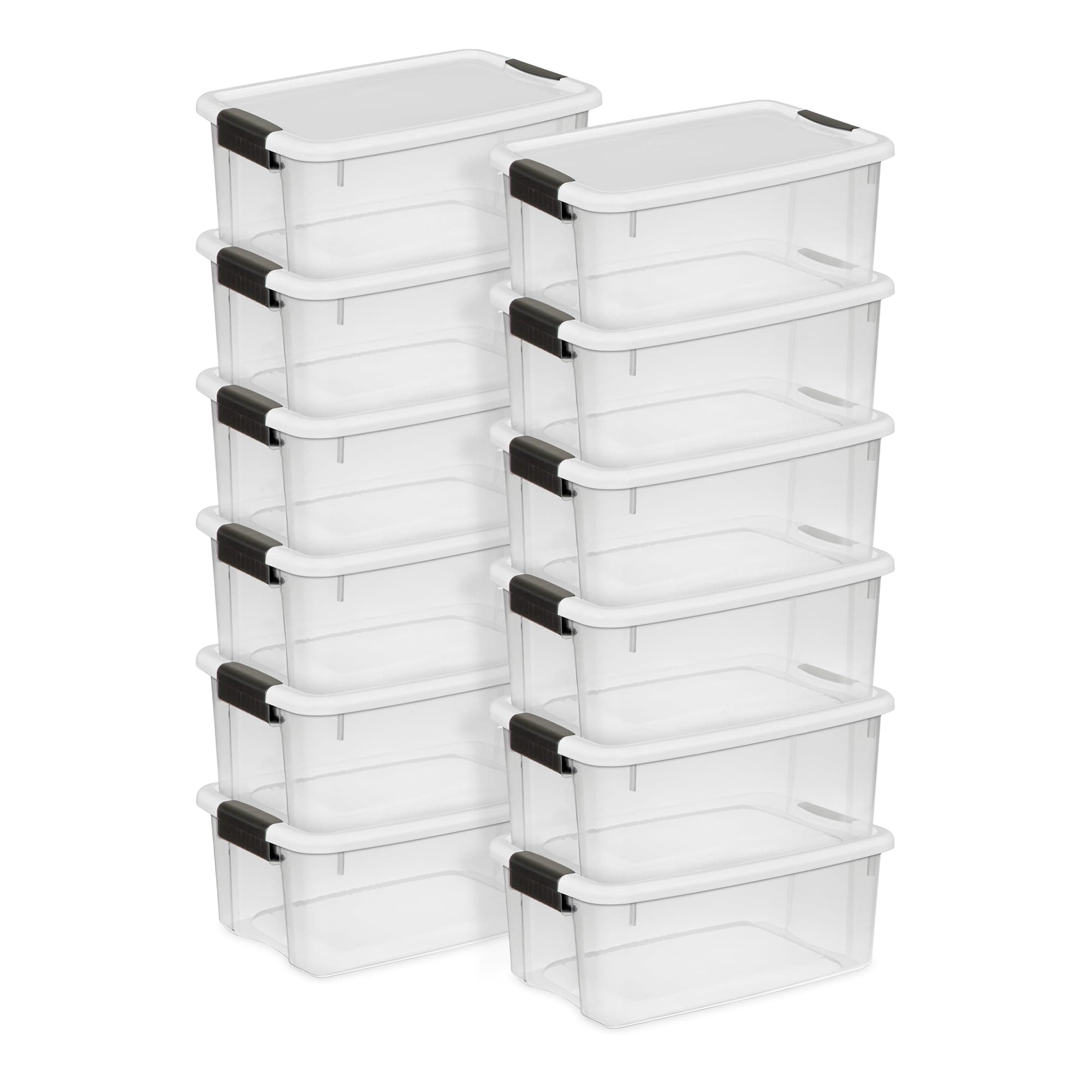 12-Pack Ultra Latching Box, Storage Bins with Lids, Clear Plastic, 18 Quart - Heavy-Duty Organizing Containers for Closet, Bathroom, and Office