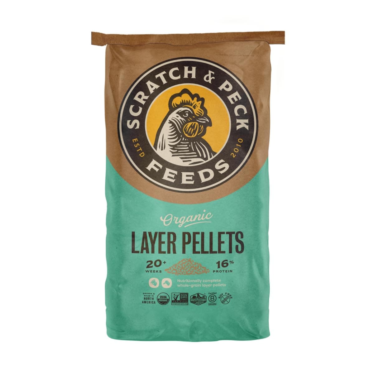 Scratch and Peck Feeds Whole Grain Layer Pellets Chicken and Duck Feed - 25 lbs Bag - Corn-Free and Soy-Free - 16% Protein, Certified Organic and Non-GMO Project Verified Chicken Food