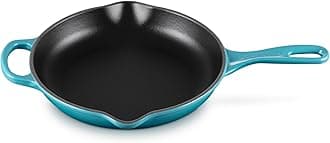 Signature Enamelled Cast Iron Skillet Frying Pan With Helper Handle and Two Pouring Lips, For All Hob Types and Ovens, 23 cm, Teal, 201822317