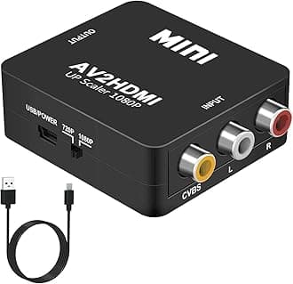 RuhZa AV to HDMI, 1080P Mini RCA Composite CVBS AV to HDMI Video Audio Converter Adapter Supporting PAL/NTSC with USB Charge Cable for PC Laptop Xbox PS4 PS3 TV STB VHS VCR Camera DVD.