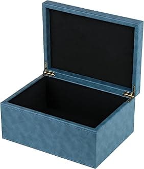 Faux Leather Decorative Box, Large Wooden Structure Keepsake Box Accessory Organizer Jewelry Organizer with Hinged Lid, Storage Container for Home or Office (Blue)
