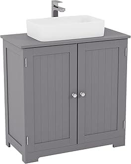 Bath Vida Priano 2 Door Bathroom Under Sink Floor Cabinet | Grey | Space-Saving Storage | 60H x 60W x 30D cm | Adjustable Shelf | Freestanding | Modern Wooden Storage Unit