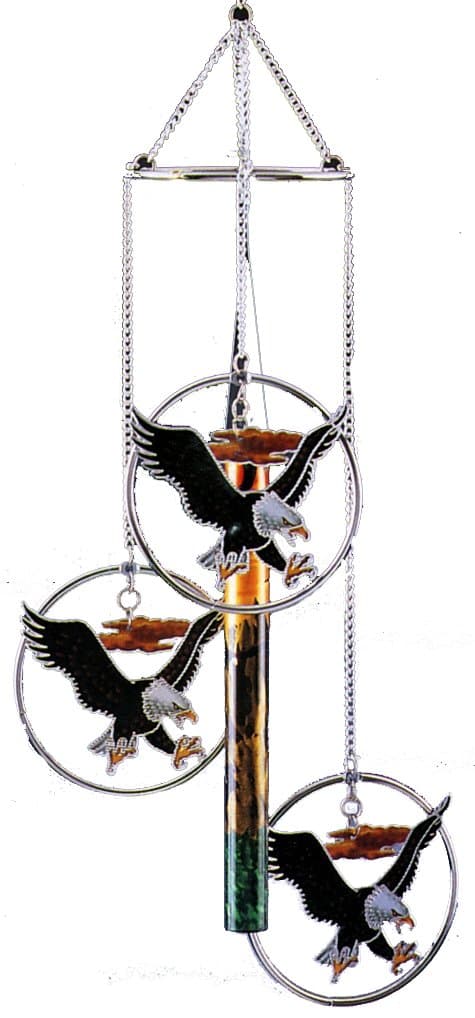 Flying Bald Eagle 3 Large Ring Colorful Laser Cut Wind Chime - Mobile Effect