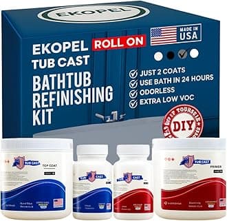 Ekopel Roll On Bathtub Refinishing Kit - Odorless Ultra Durable Grey Gloss - Never Peel Technology - 2 Coat Easy Paint On Application - Made in The USA - Grey Bathtub Size Kit