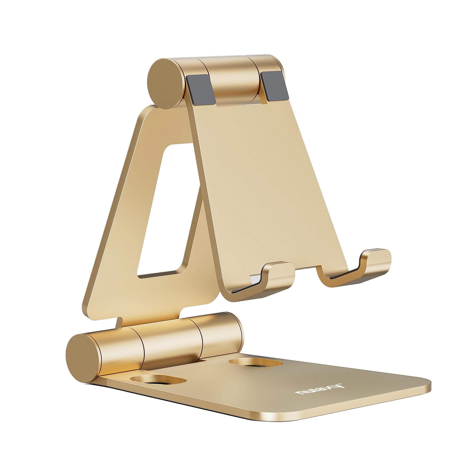 Nulaxy Dual Folding Cell Phone Stand, Fully Adjustable Foldable Desktop Phone Holder Cradle Dock Compatible with iPhone 17 16 15 14 13 12 11 Pro Xs Xs Max Xr X 8, Nintendo Switch, All Phones - Gold