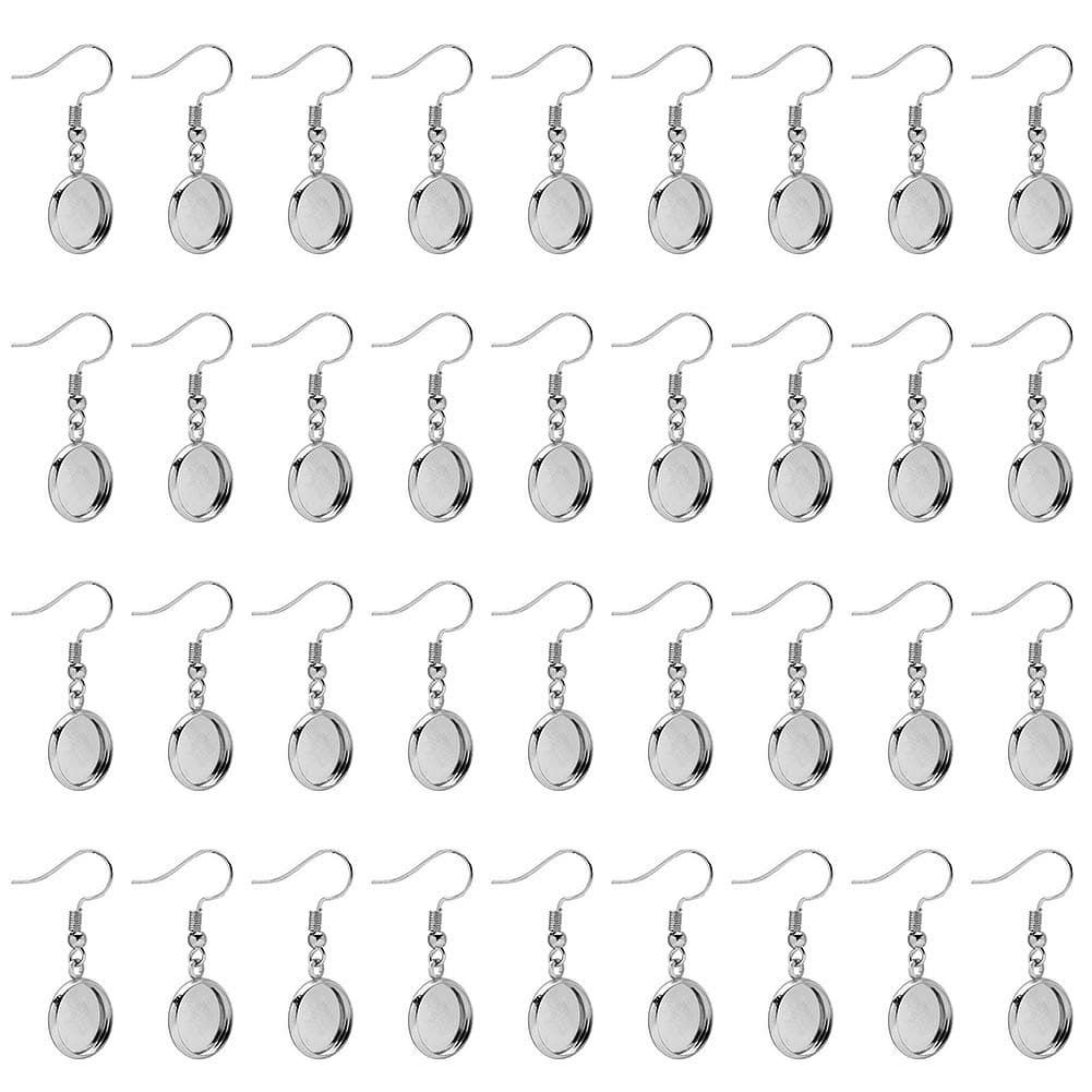 18 Pairs Silver Earring Blanks, Earring Hooks, Ear Wire Hook with Flat Round Blank Cabochon Trays for DIY Dangle Earrings Jewelry Making